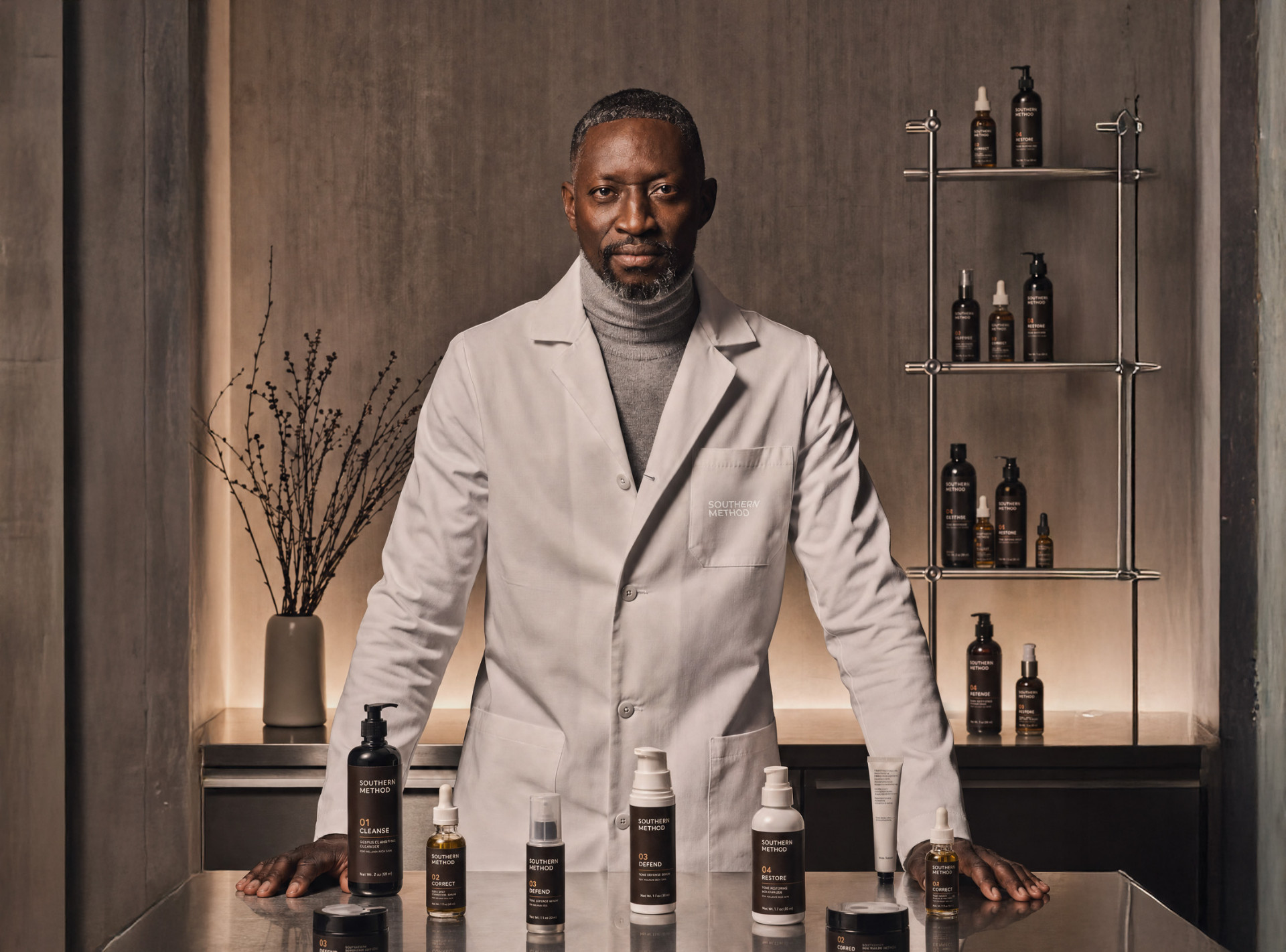 Black scientist formulating skincare in a laboratory